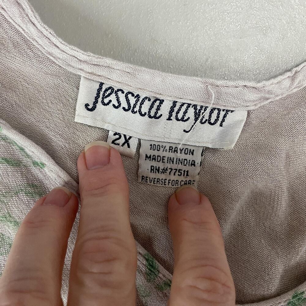 Vintage Jessica Taylor Dress 2X Beige Paisley Tropical Coastal Beachy Grunge Y2K - Picture 9 of 11